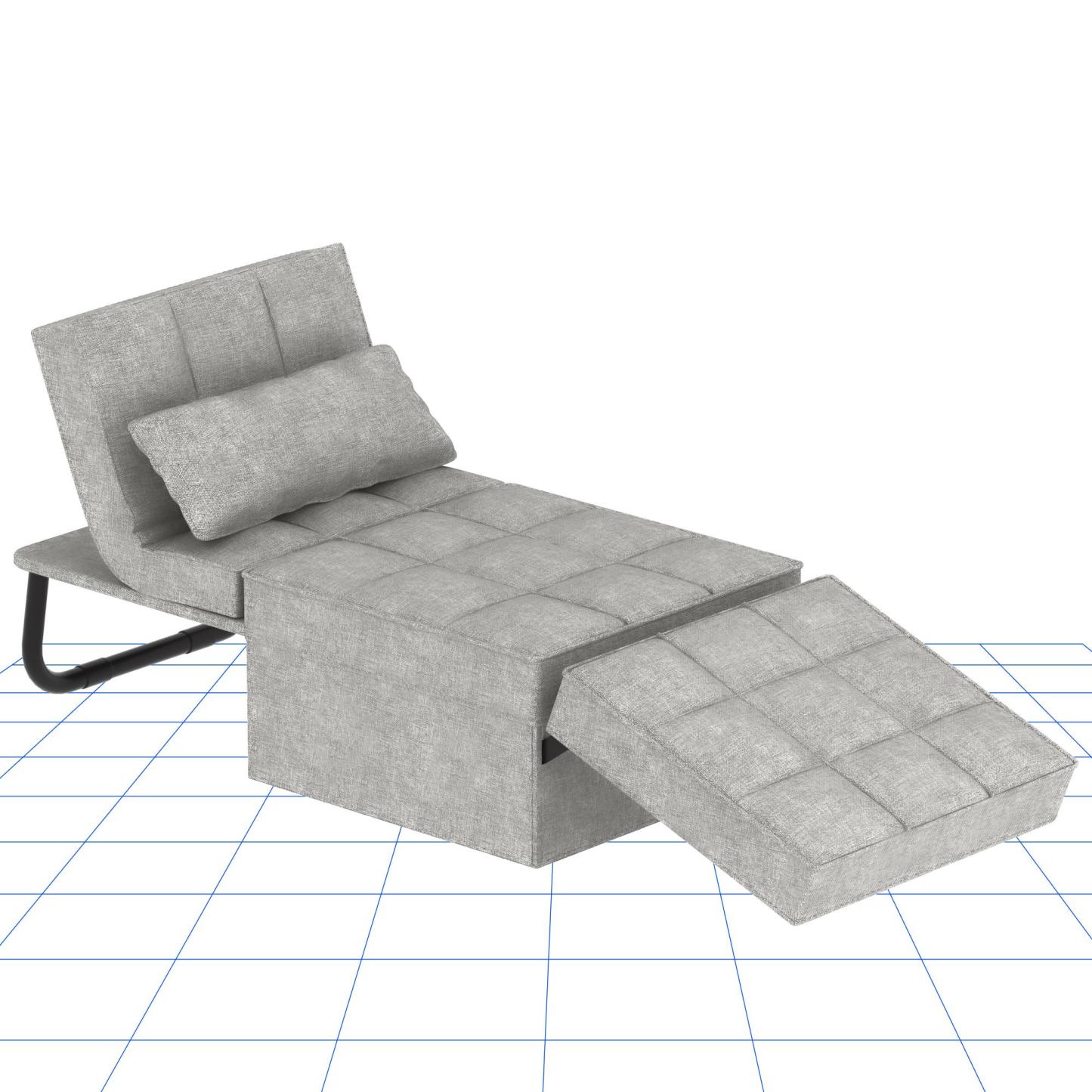 Sofá cama convertible con respaldo ajustable en 5 niveles, otomana tapizada multifuncional, sofá tapizado ajustable, muebles para sala de estar (gris, compatible con camas).